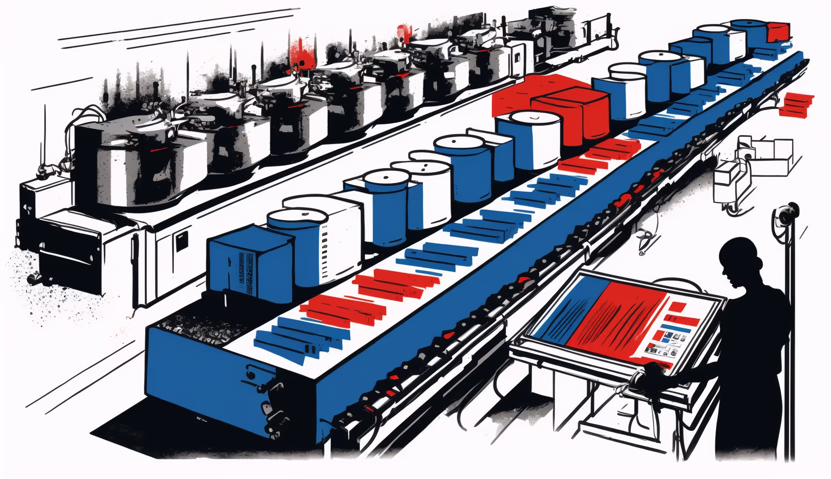 Illustration of a technology logistics and processing facility